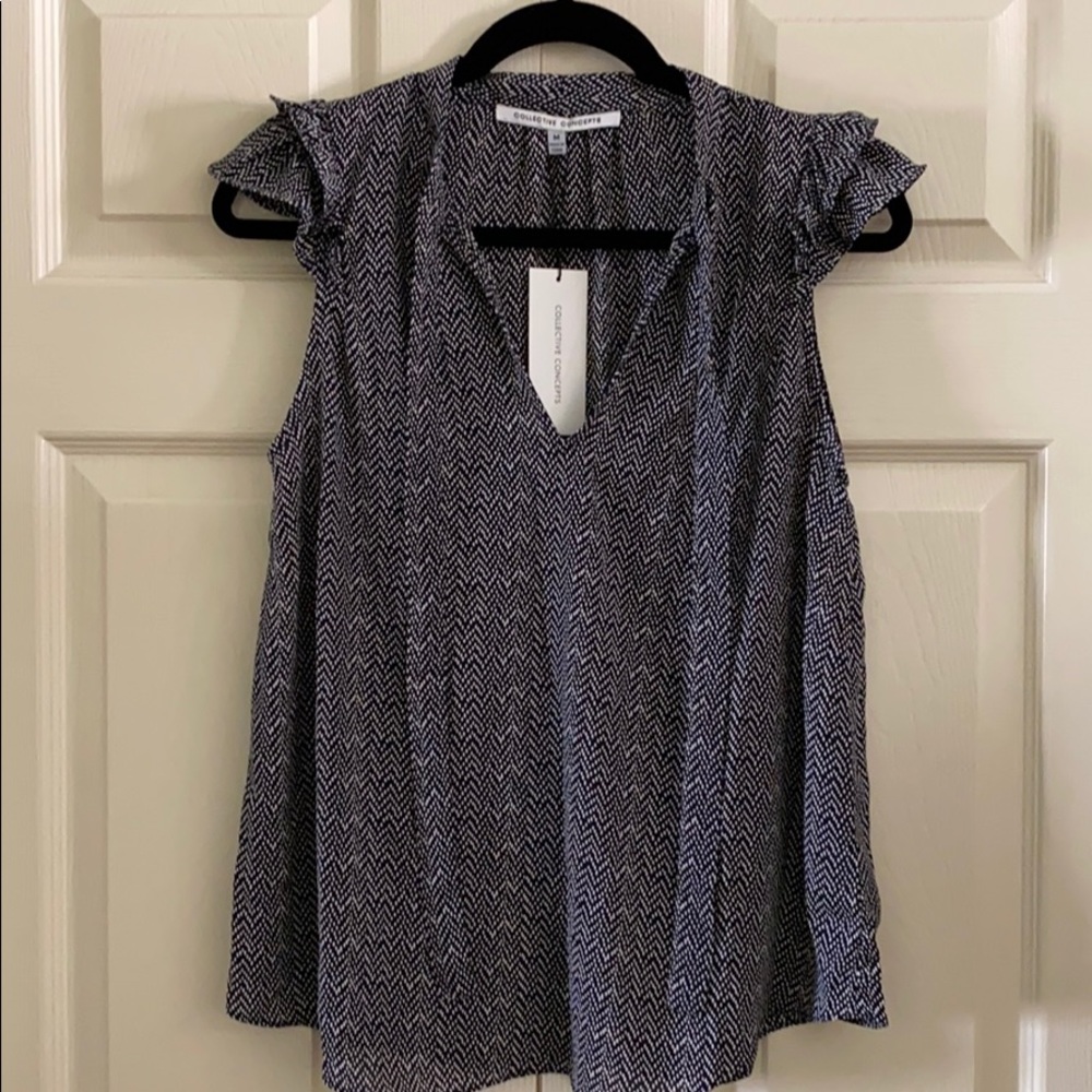Vici Collective concepts ruffle sleeve tie neck top
